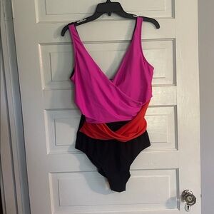 Sporti Pink and Red Colorblock Swimsuit